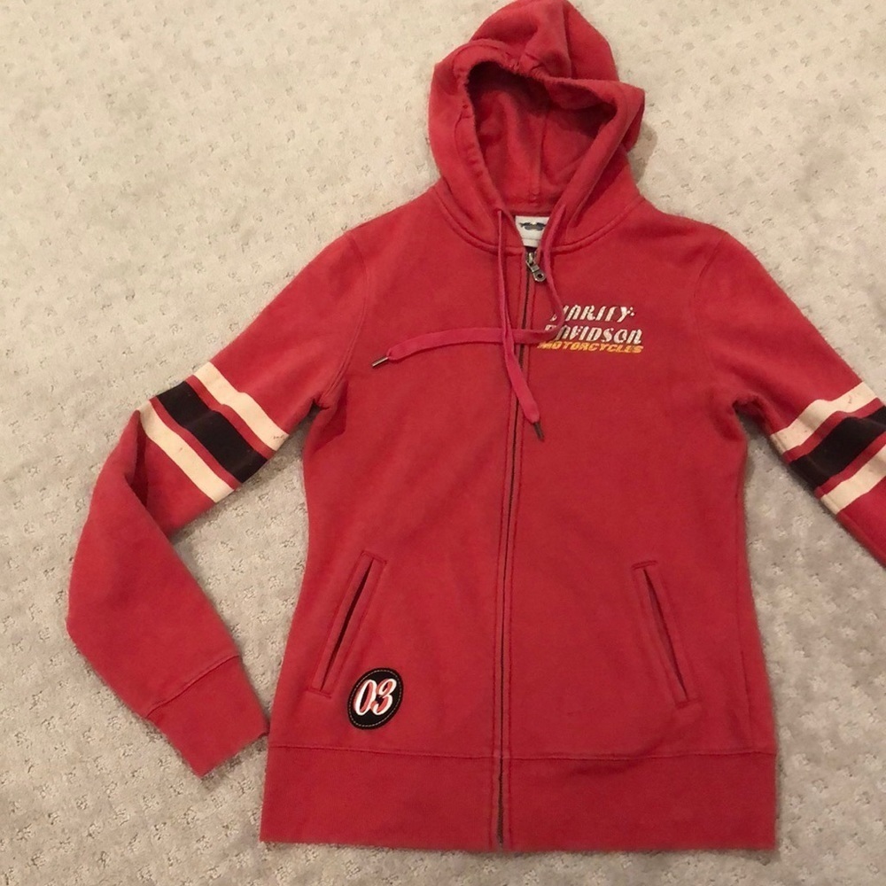 Harley Davidson zip Up hoodie.  Logos / embellishments on front and back